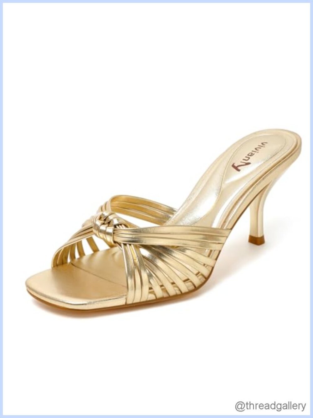 vivianly Women's Strappy Square Open Toe Kitten Heels Sandals Knotted Design